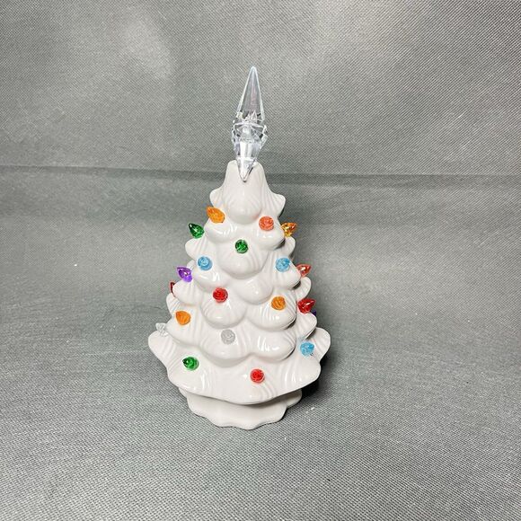 White Ceramic 8" Tabletop Christmas Tree  Multi-Color Lights Battery Operated - Picture 5 of 9